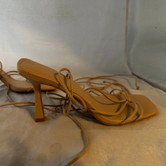 Open Edit by Nordstrom Karyn Ankle Tie Sandal - Beige, Flare Heel Size 11 NEW - Picture 5 of 6